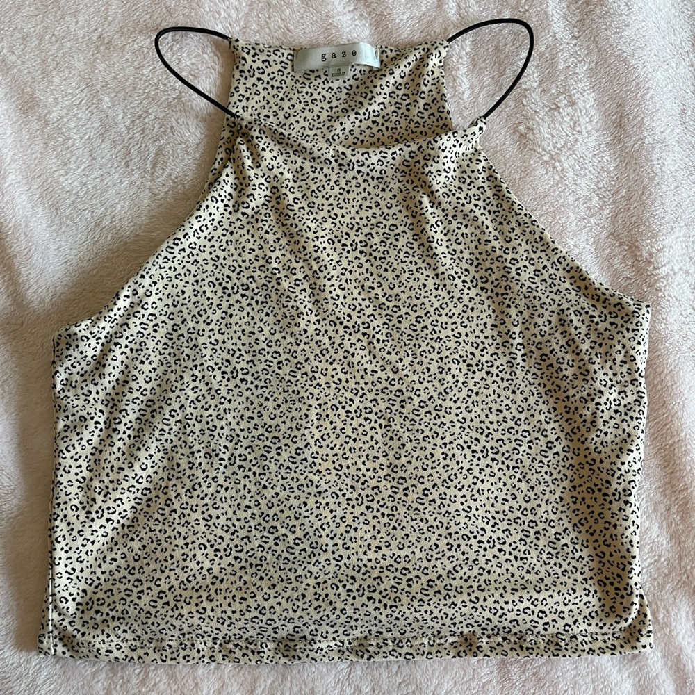 GAZE Cheetah Print Halter High Neck Tank Top Crop